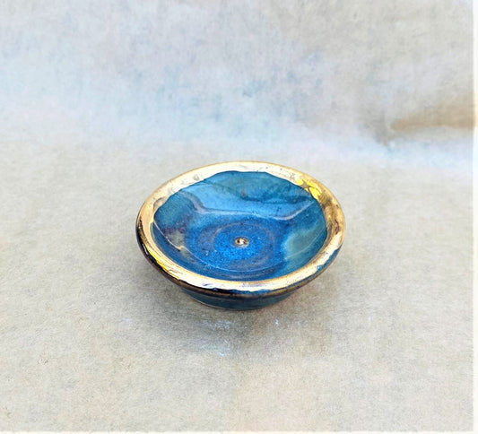 Blue Green n Gold Miniature Pottery Bowl