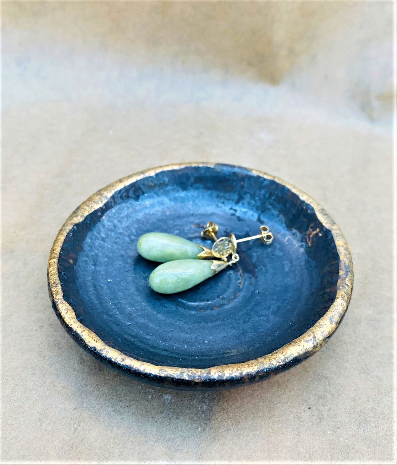 Dark Blue Grey Metallic Matte Miniature Bowl w/ Old Gold Rim