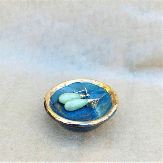 Blue Green n Gold Miniature Pottery Bowl